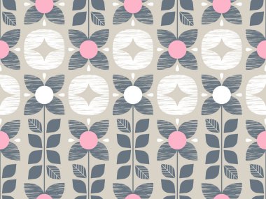 çiçekler ve süs eşyaları ile Seamless retro modeli