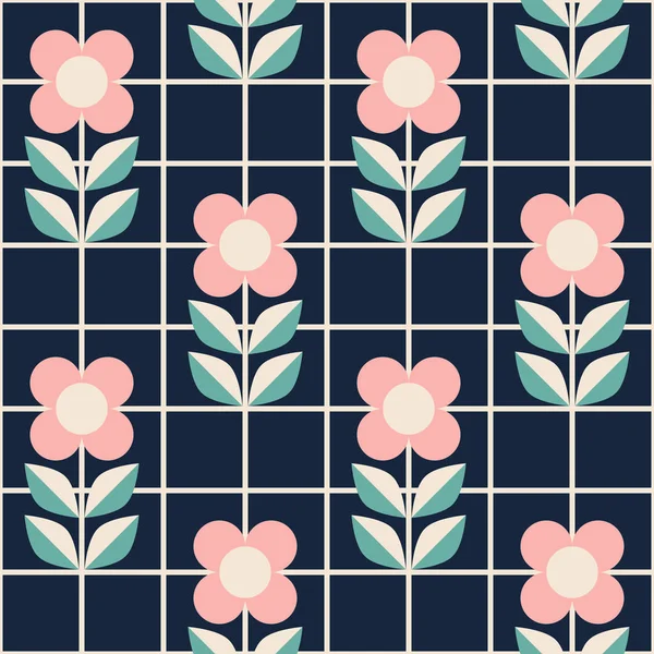 Patrón Retro Sin Costuras Con Flores Estilo Mosaico — Archivo Imágenes Vectoriales