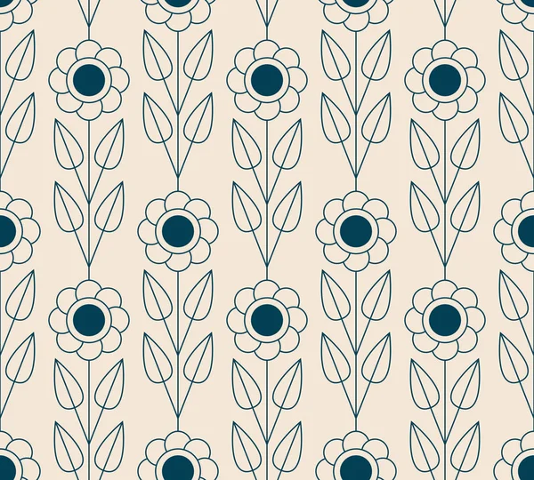 Naadloze Retro Patroon Met Abstracte Bloemen Bladeren — Stockvector