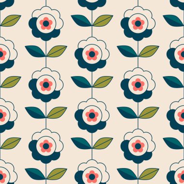 soyut çiçek ve yaprakları ile Seamless retro modeli