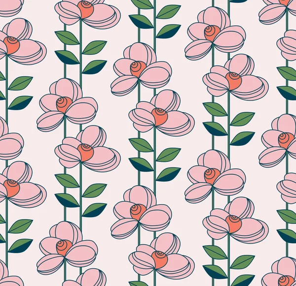 꽃과 나뭇잎 복고 스타일로 완벽 한 패턴 — 스톡 벡터