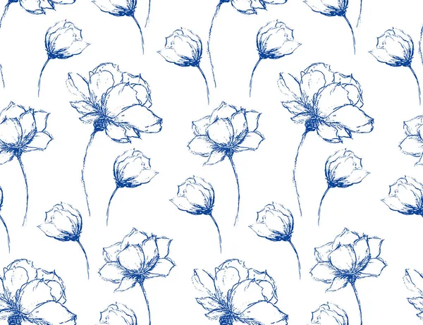 Seamless mönster med hand Rita blommor Vektorgrafik