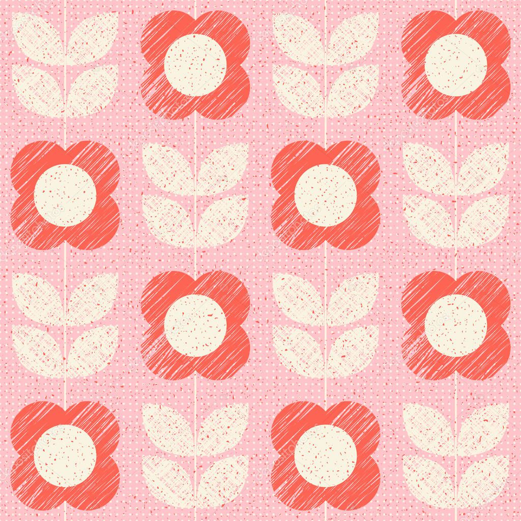 seamless pattern with stylized flowers in retro scandinavian style