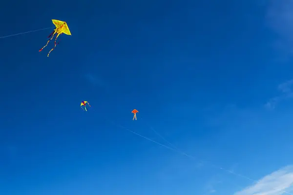 Colorful Kites Deep Blue Sky — Stock Photo, Image