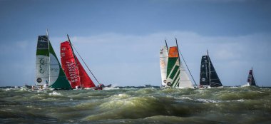 Le Havre / France  - November  05 2017: Transat Jacques Vabre, race start the fleet of sailboats in Le Havre bay