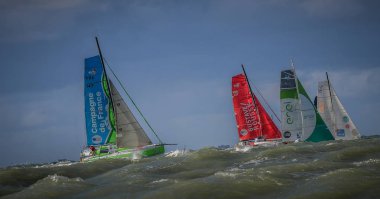 Le Havre / France  - November  05 2017: Transat Jacques Vabre, race start the fleet of sailboats in Le Havre bay