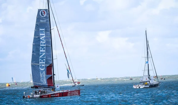 Le Havre / Fransa - Kasım 05 2017: Transat Jacques Vabre, limandan ayrılan gemiler