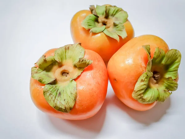 Fresh Ripe Persimmons Isolated White Background — Stock Photo, Image