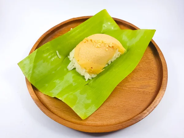 Dessert Thaïlandais Khao Niao Sangkhaya Riz Gluant Sucré Avec Crème — Photo