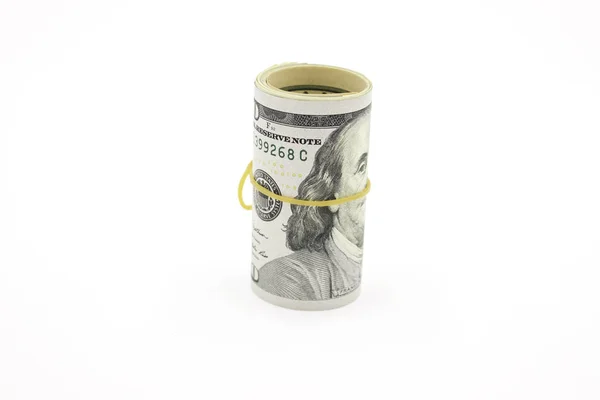 Para Için Beyaz Arkaplanda Izole Edilmiş Dolar Rulosu — Stok fotoğraf