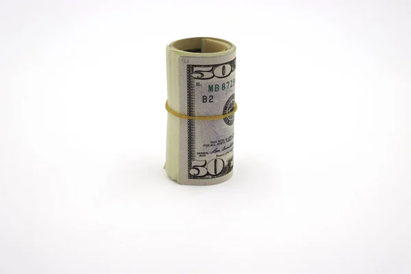 Geld Rolle Der Dollars Isoliert Auf Weißem Hintergrund — Stockfoto
