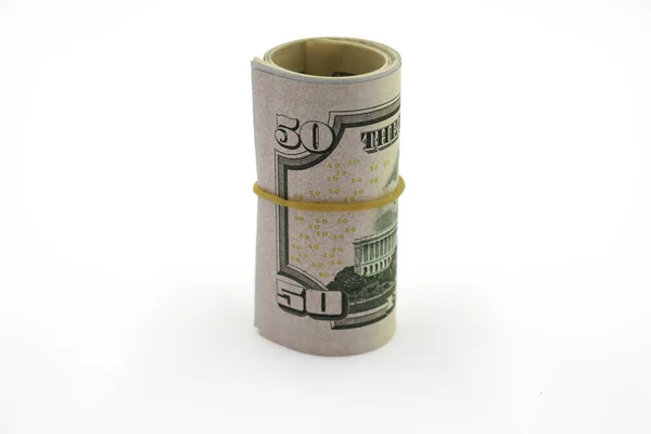 Гроші Рулон Доларів Ізольовано Білому Тлі — стокове фото