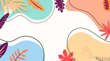 Soyut pastel arkaplan. Tropikal bitkiler botanik tasarım tarzıyla modern sanat el çizimi arka plan. Moda, iç mekan, kapak veya tekstil için..