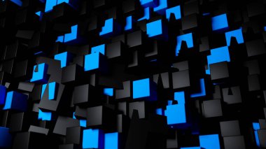 Mavi ışıklandırmalı 3D fütüristik arka plan. 3d oluşturma