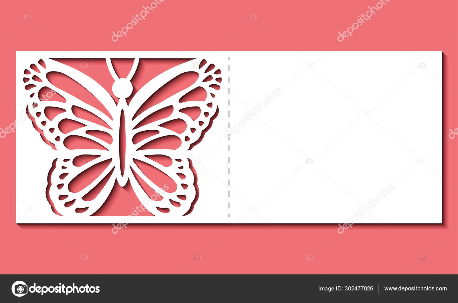 Plantilla de corte láser. Tarjeta con mariposa para la boda, San Valentín,  puerta de la invitación, image size:1600x1060