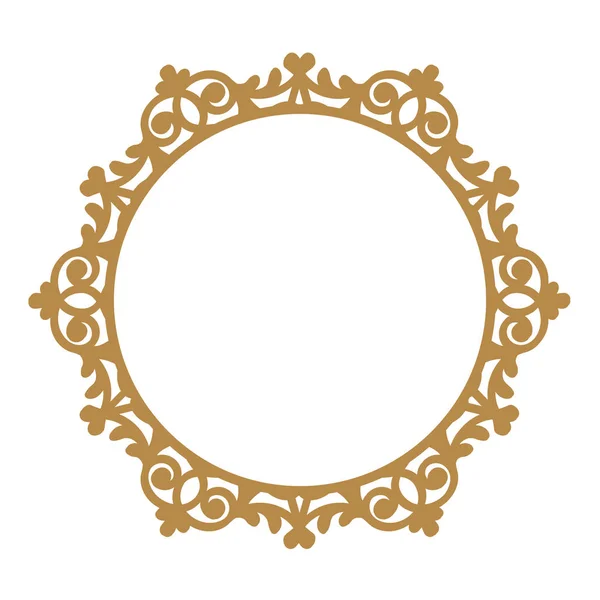 Laser cutting photo frame. Decorative round template for design. Vector geometric vintage metal border. Oriental ornamental lace, golden silhouette. Circular pattern in arabesque style. Napkin stencil — Stock Vector