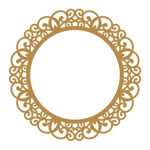 Laser cutting photo frame. Decorative round template for design. Vector geometric vintage metal border. Oriental ornamental lace, golden silhouette. Circular pattern in arabesque style. Napkin stencil — Stock Vector