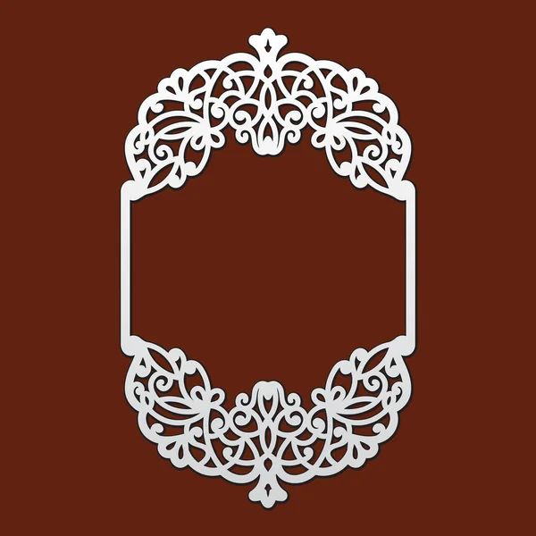 Laser cut template for wedding invitation. Ornamental frame, lace border. For pocket envelope and greeting card with abstract floral ornament. Openwork vector silhouette for cutting. — Stock Vector