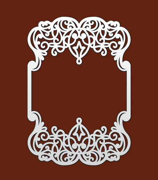 Marco ornamental, borde de encaje. Plantilla de corte láser para invitación a la boda. Para bolsillo sobre, tarjeta de felicitación con adorno floral abstracto. Corte vectorial. Silueta calada con patrón . — Vector de stock