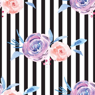 Elle boyanmış suluboya çiçek desenli