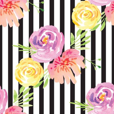 Elle boyanmış suluboya çiçek desenli