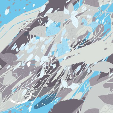 Ağaçlar, dallar, çimenler ve suluboya lekeli askeri kamuflaj dokusu.