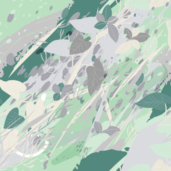 Textura de camuflaje militar con árboles, ramas, hierba y manchas de acuarela — Vector de stock