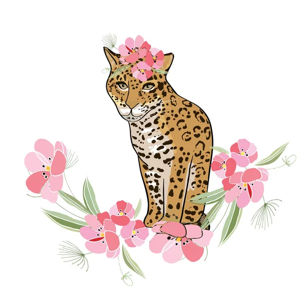 Retro stijl Illustratie met bloemen en dieren — Stockvector