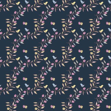 Kuşlar ile Vintage çiçek sorunsuz arka plan