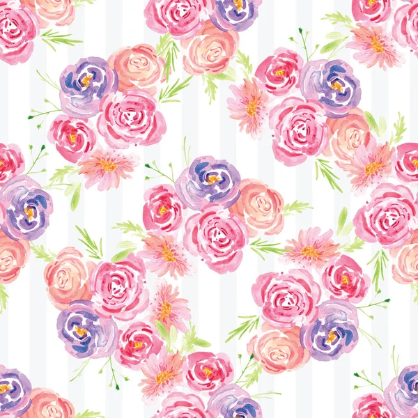 Met de hand geschilderde aquarel bloemen roos patroon — Stockfoto