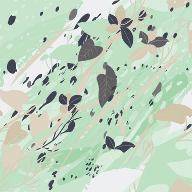 Ağaçlar, dallar, çimenler ve suluboya lekeli askeri kamuflaj dokusu.