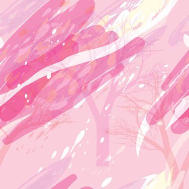 Ağaçlar, dallar, çimenler ve suluboya lekeli askeri kamuflaj dokusu.