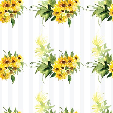 Çiçek sarı çiçek Ayçiçeği desenini içinde suluboya boyalı