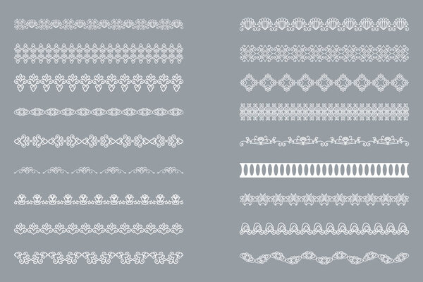 Set of horizontal isolated White lace borders for design