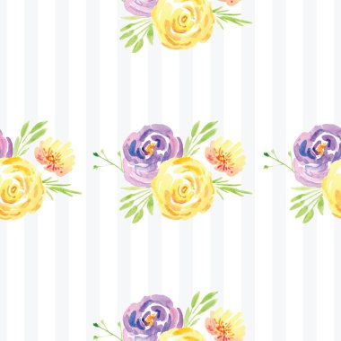 Elle boyanmış suluboya çiçek desenli