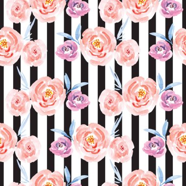 Elle boyanmış suluboya çiçek desenli