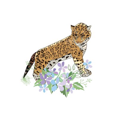 Çiçekler ve hayvanlarla geçmişe dönük illüstrasyon