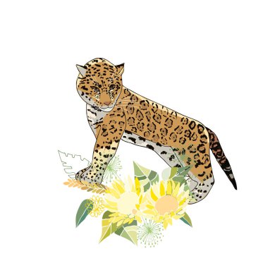 Çiçekler ve hayvanlarla geçmişe dönük illüstrasyon