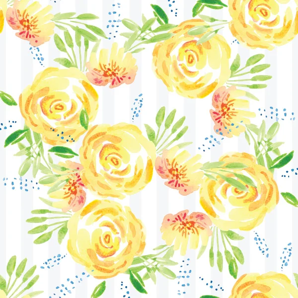 Handbemaltes Aquarell florales Rosenmuster — Stockfoto