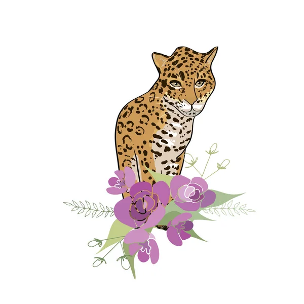 Retro styl Ilustrace s květinami a zvířaty — Stock fotografie
