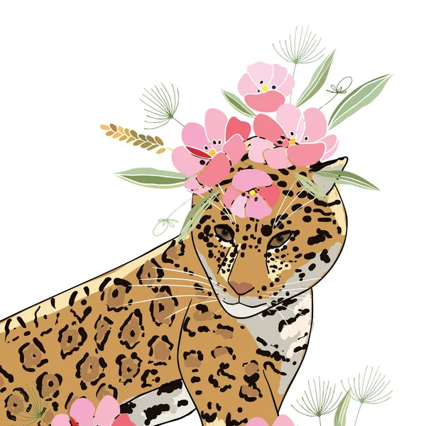 Ρετρό στυλ Εικονογράφηση με λουλούδια και ζώα — Φωτογραφία Αρχείου