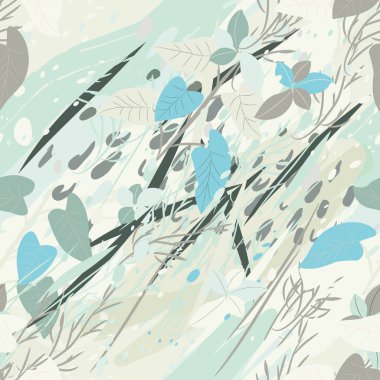 Ağaçlar, dallar, çimenler ve suluboya lekeli askeri kamuflaj dokusu.