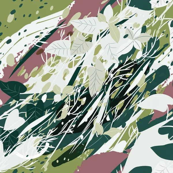 나무, 가지, 풀, 물색 얼룩으로 된 군사 위장 감촉 — 스톡 벡터