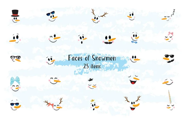Collection vectorielle de visages de bonhomme de neige mignons dessinés à la main — Image vectorielle