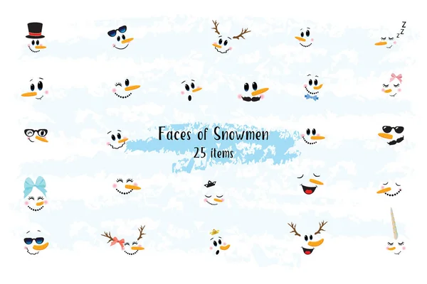 Vector Collection of Hand drawn Cute Snowman Faces — Stock Vector