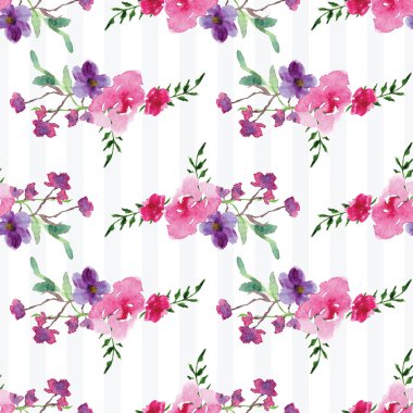 Çiçekli bir dalın elle boyanmış suluboya deseni Pembe Manolya çiçek bahar kartı