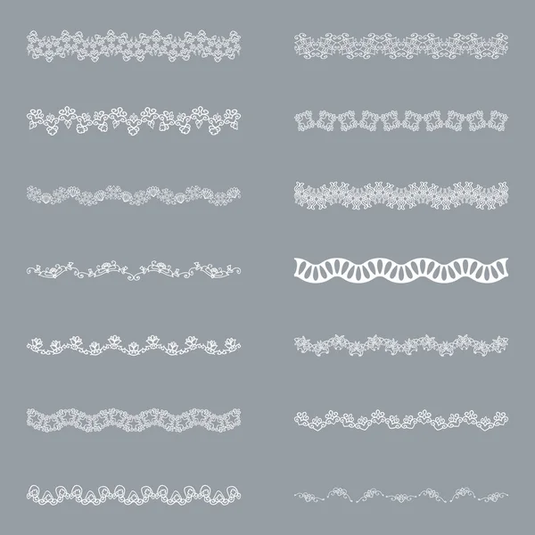 Ensemble de bordures horizontales isolées en dentelle blanche pour la conception — Image vectorielle