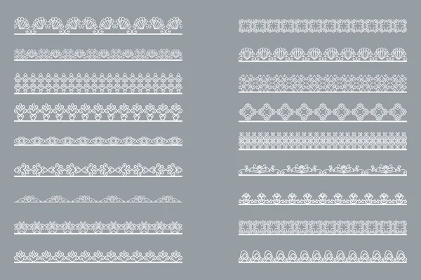 Sada horizontální izolované bílé krajkové lemy pro design — Stockový vektor