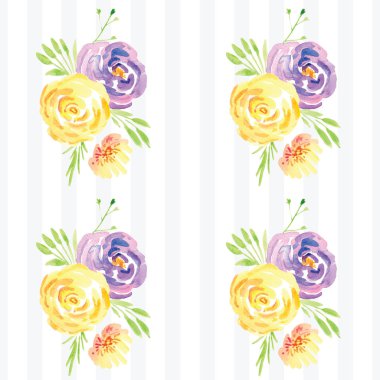 Elle boyanmış suluboya çiçek desenli