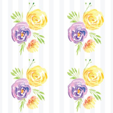 Elle boyanmış suluboya çiçek desenli